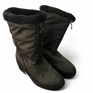 Weathermates Women’s Black Winter Boots Front Zip Faux Fur Snow Boots Size 8